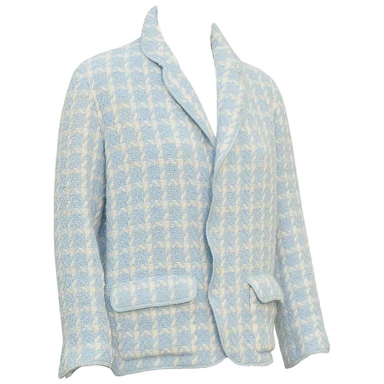 1996 Chanel Baby Blue Houndstooth Jacket at 1stDibs