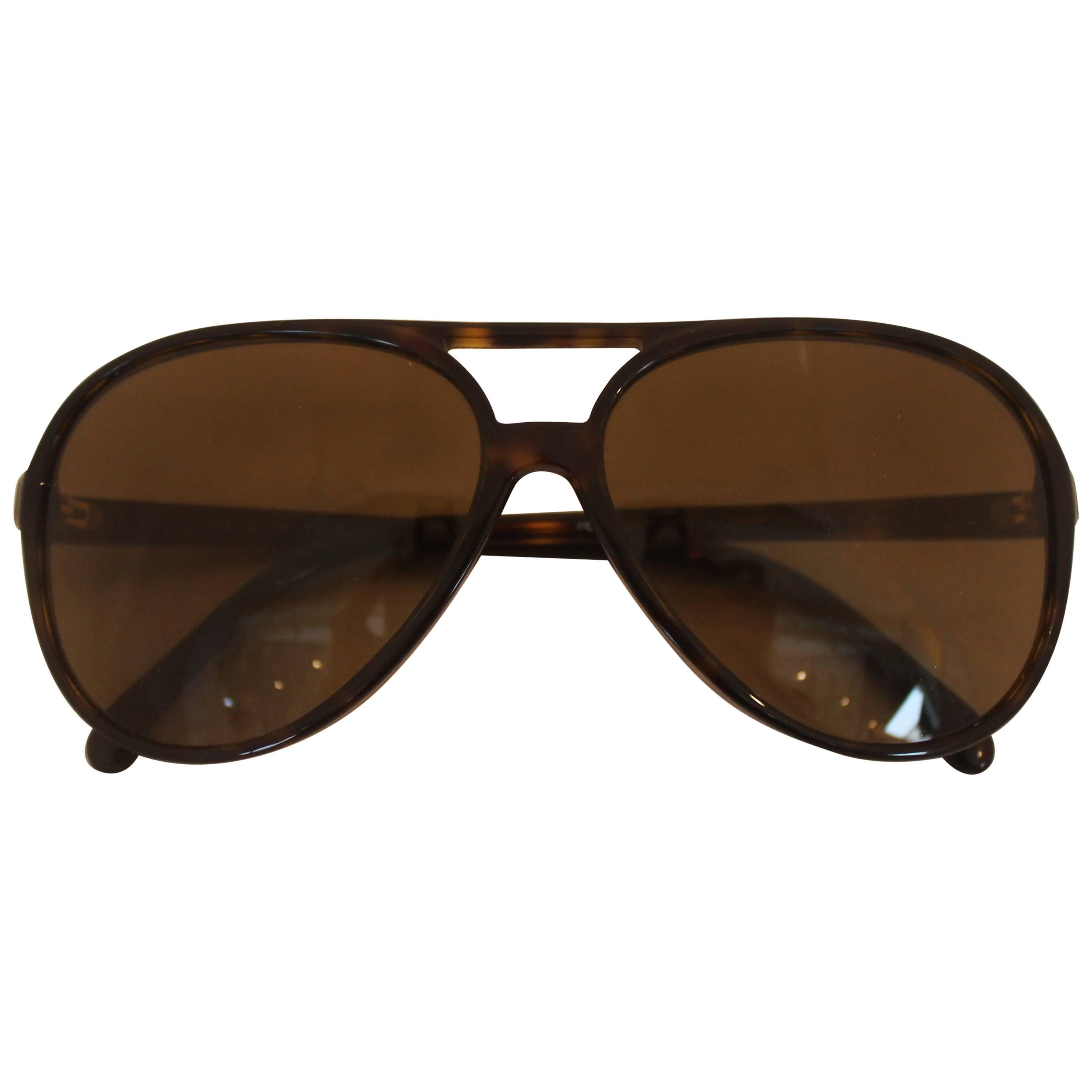 Chanel Tortoise Aviator Glitter Lens Sunglasses