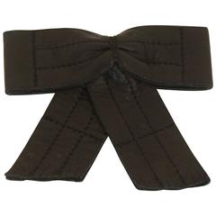 Chanel Black Leather Bow Pin - Circa Late 70's