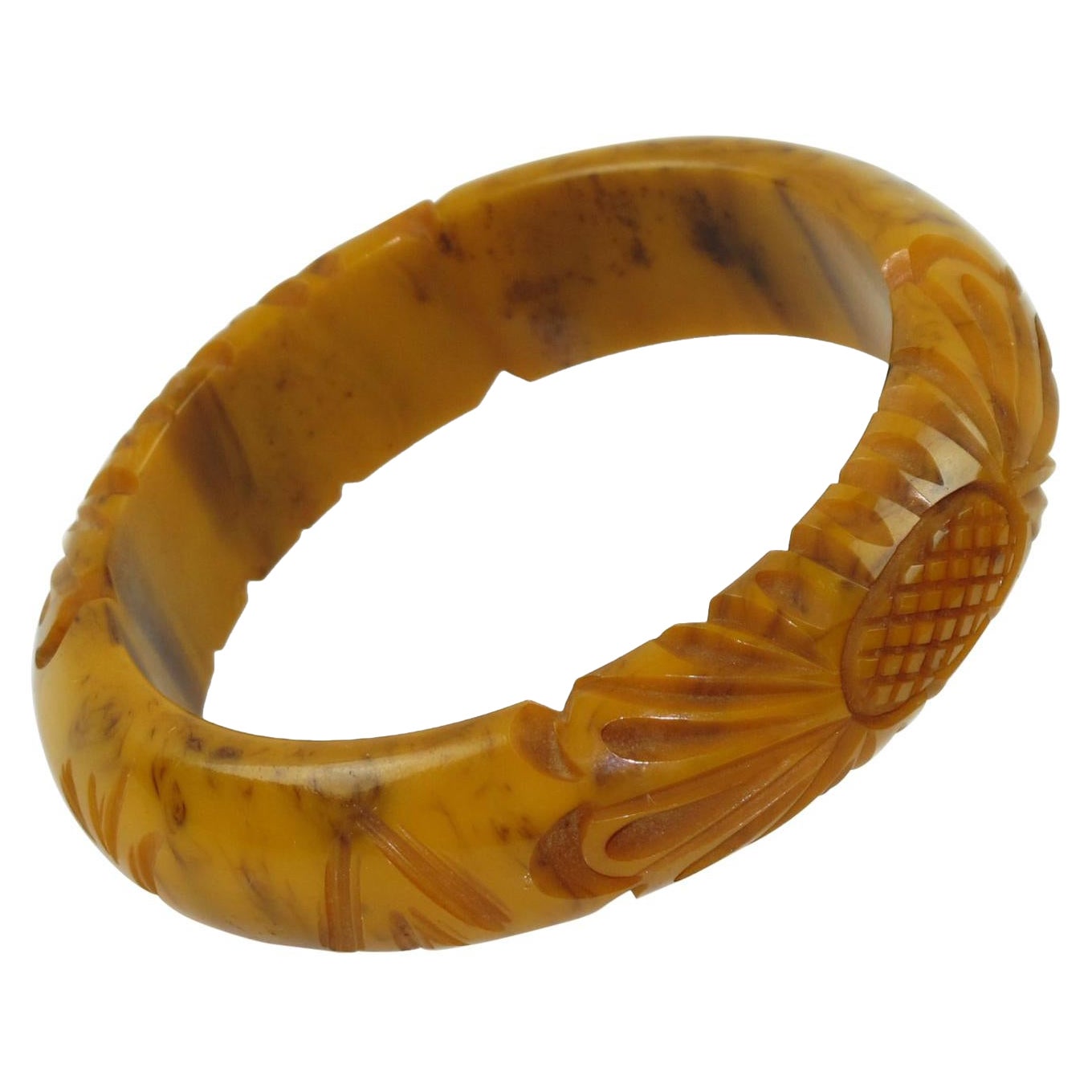 Bakelite Floral Carved Bracelet Bangle