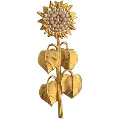 Vintage Rare Karl Lagerfeld Garden Series Matte Gold Sunflower Brooch Pin