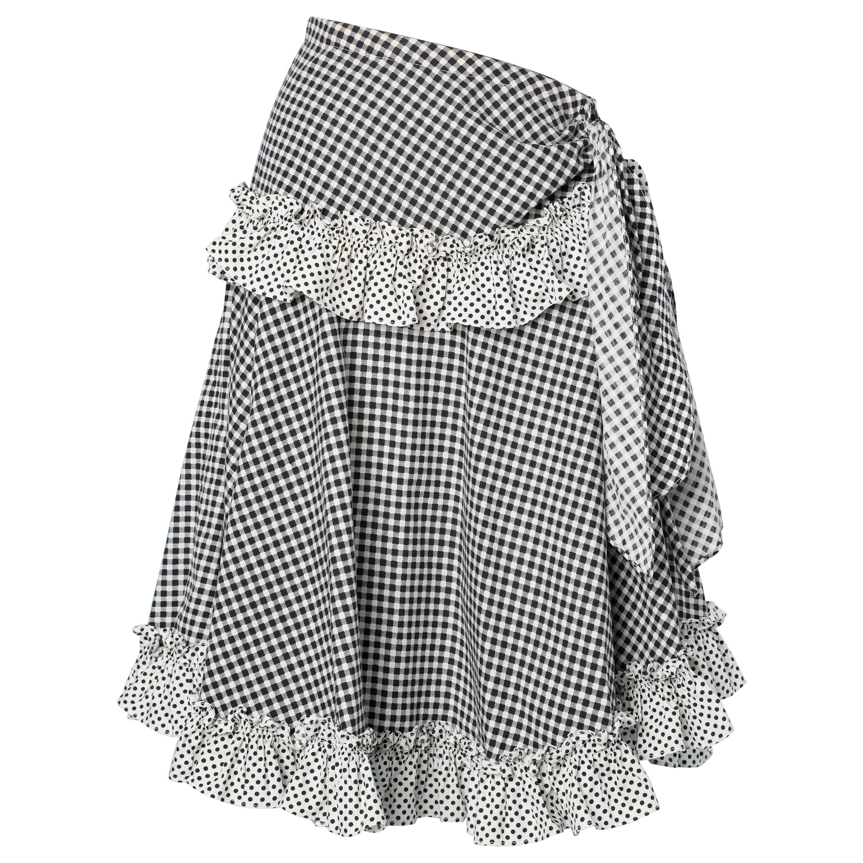 Black&white cotton skirt printed polka-dots and Vichy Saint Laurent Rive Gauche 