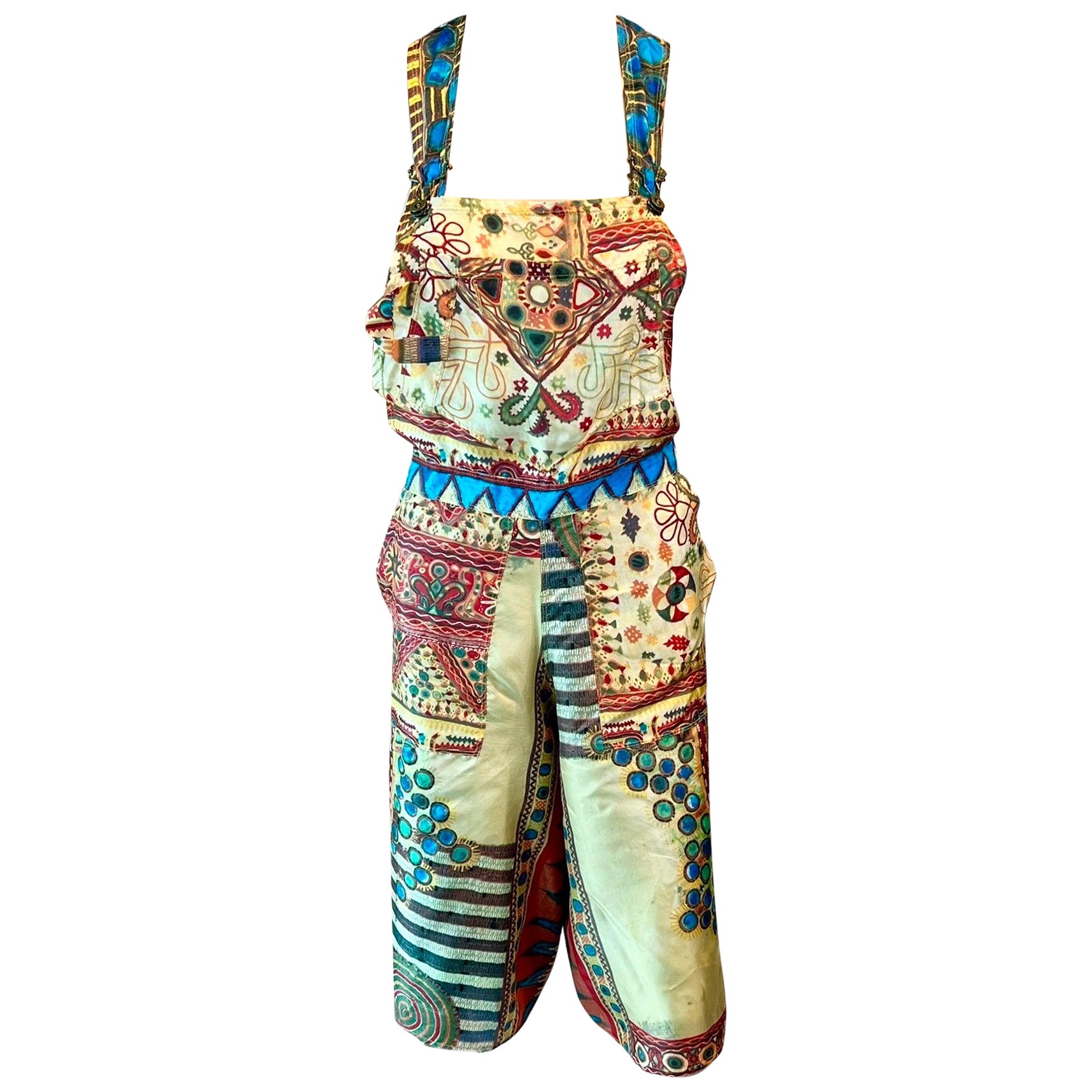 Jean Paul Gaultier Soleil Vintage African Beads Print Wrap Jumpsuit Romper  For Sale at 1stDibs