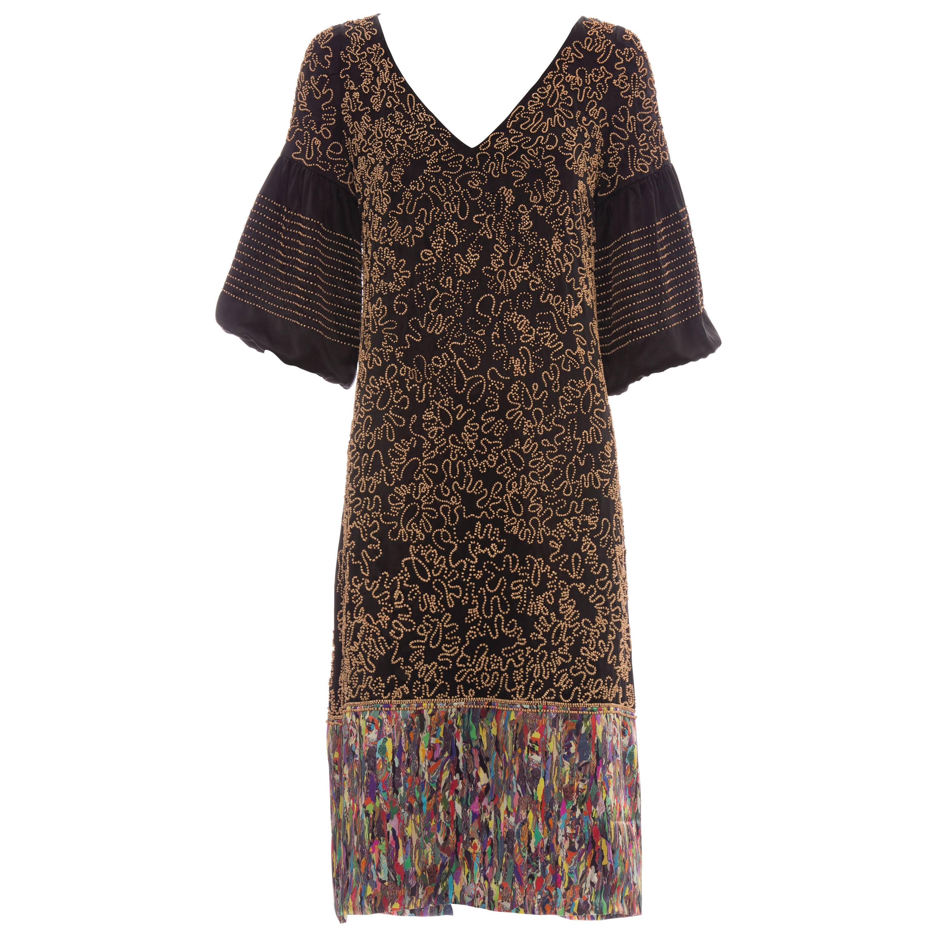 Dries Van Noten Silk Wood Bead Embellished Dress, Autumn - Winter 2008 For Sale