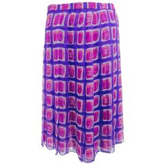 Chanel purple & pink logo grid stitch down pleated chiffon skirt 6