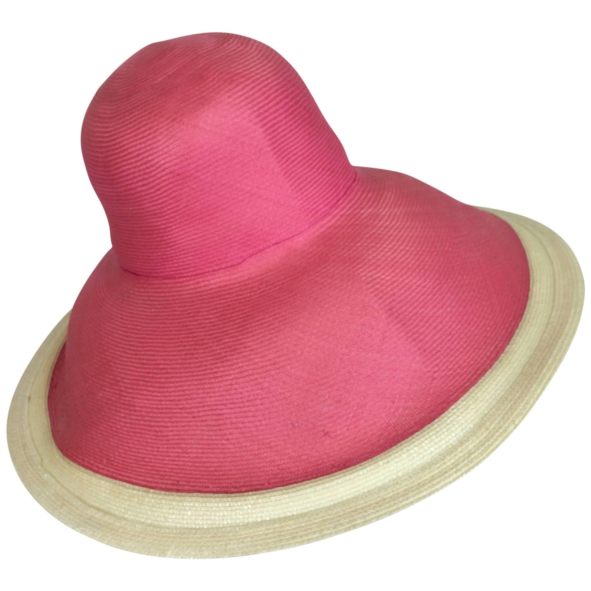 Eric Javits pink & natural fine straw wide brim hat