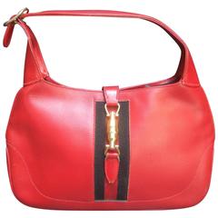 Retro Gucci Italy Iconic Red Leather Jackie O Piston Handbag ca 1970s 