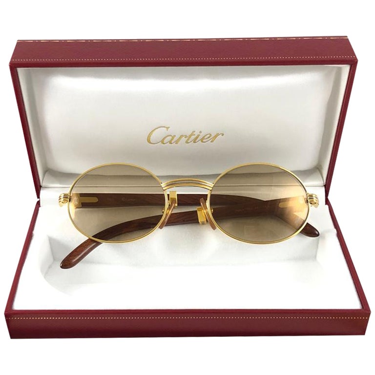New Cartier Giverny Gold and Wood Large 53/22 Full Set Original Lens  Sunglasses at 1stDibs