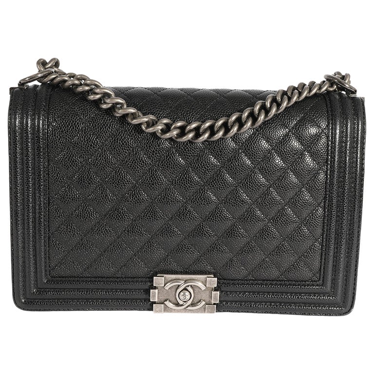 Chanel Black Quilted Caviar Medium Boy Bag For Sale at 1stDibs
