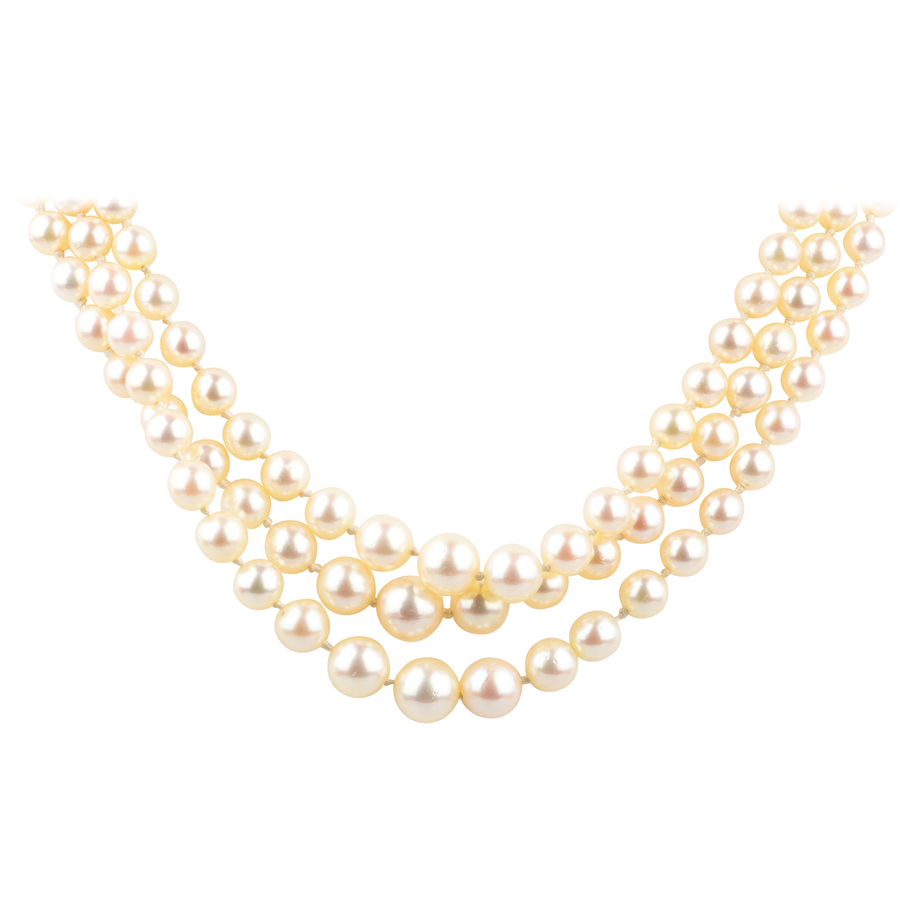 Halskette aus 8 Karat Weißgold, entworfen mit Perlen und Diamanten im Angebot