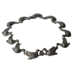 Vintage 1940's TAXCO hallmarked 980 sterling silver choker, hollow form ducks