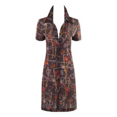 Retro ISABEL MARANT c.1990s Purple Gold Sparkly Abstract Floral Print Button-Up Dress