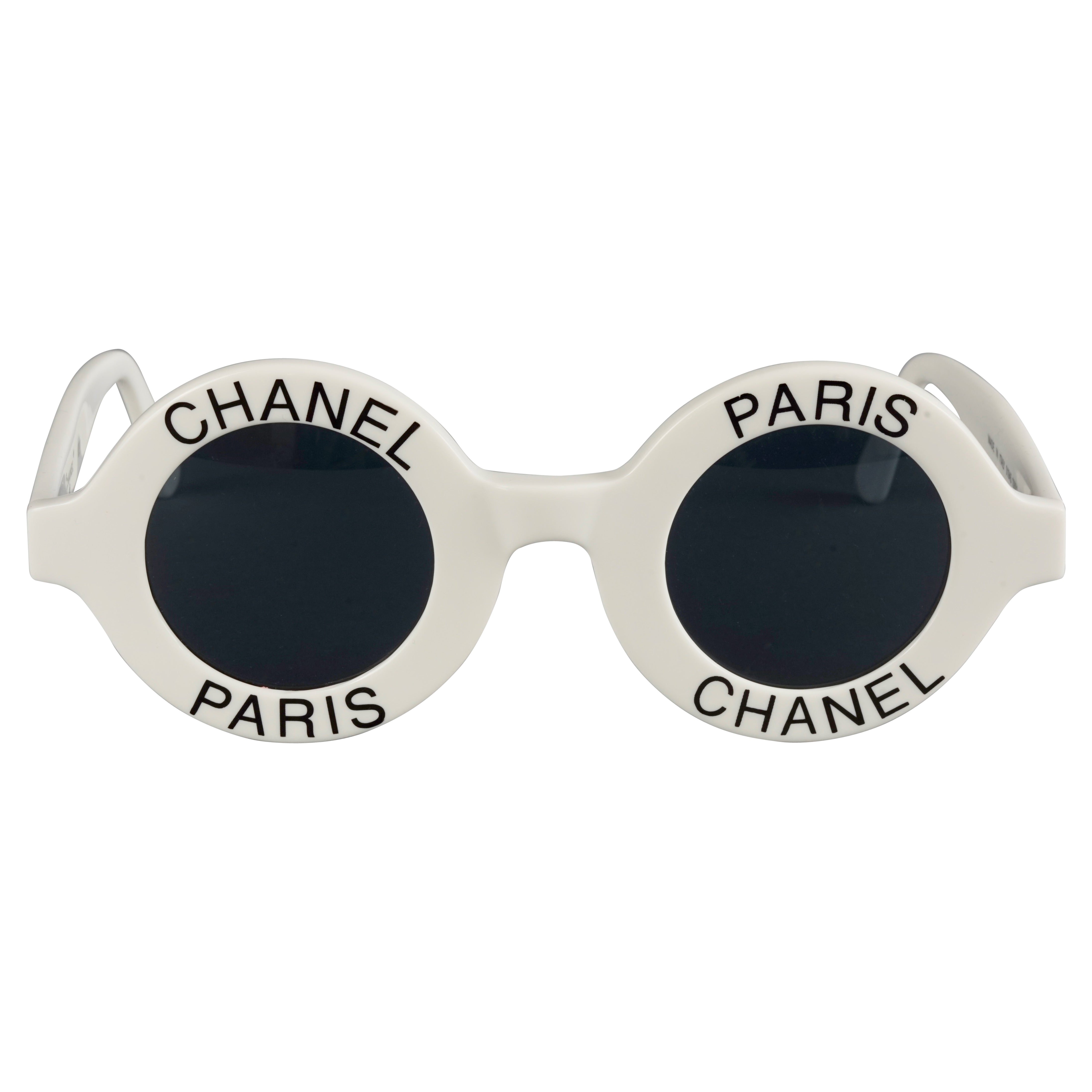 Vintage 1993 Iconic CHANEL PARIS Round White Sunglasses