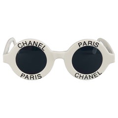Vintage 1993 Iconic CHANEL PARIS Round White Sunglasses