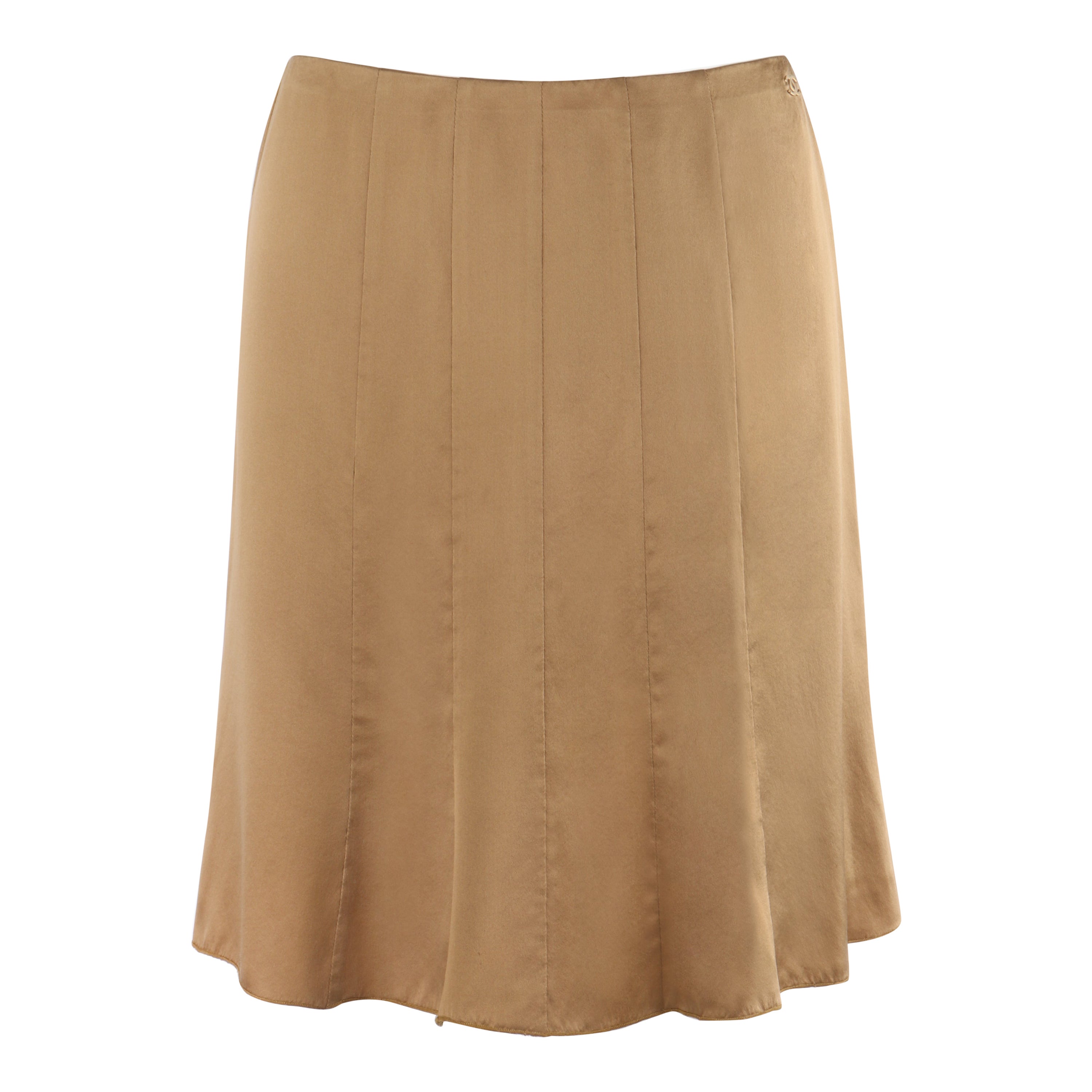 CHANEL Spring 2006 Karl Lagerfeld Bronze Gold Silk Paneling A-Line Mini Skirt For Sale