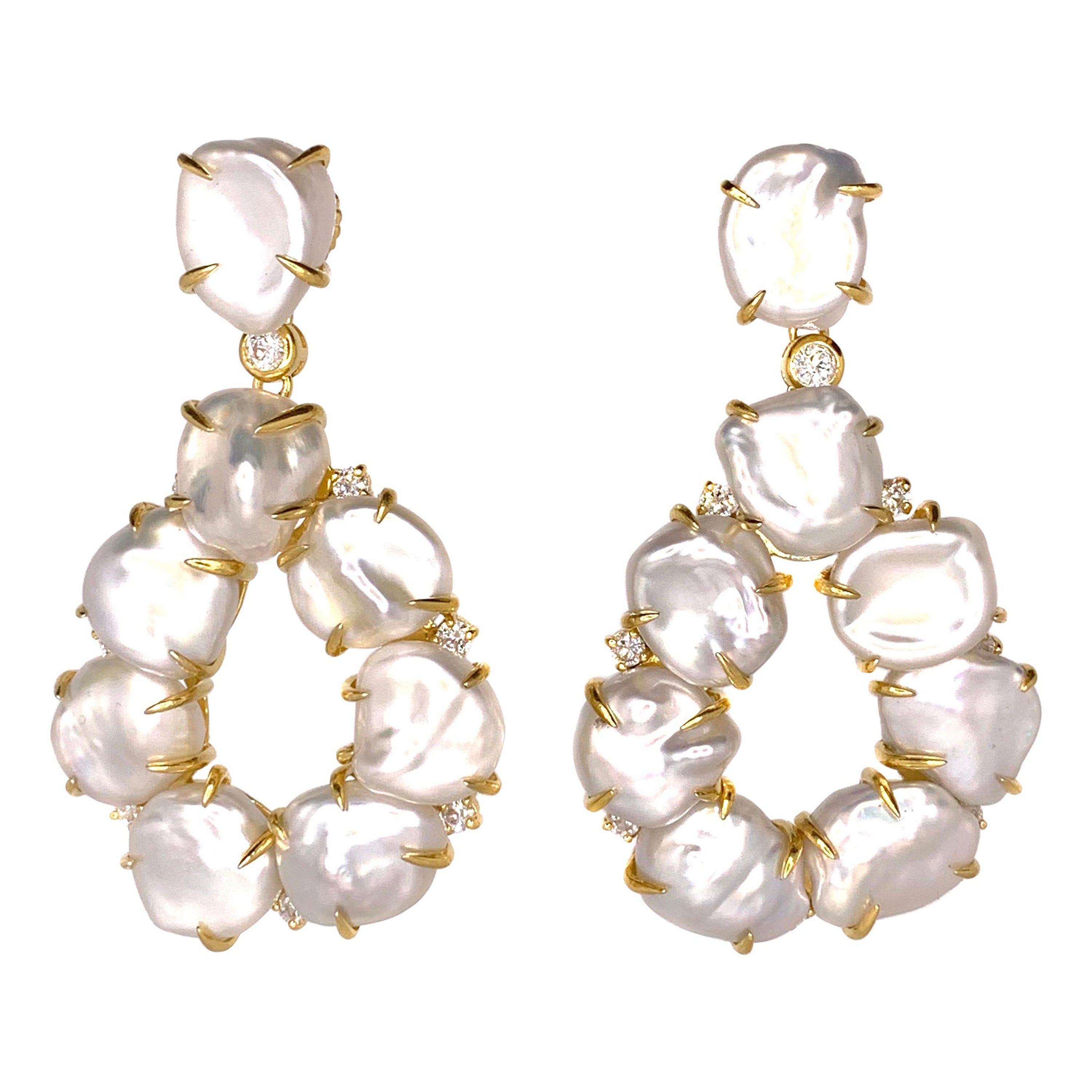 Bijoux Num Keishi Pearl Open Pear Drop Earrings For Sale