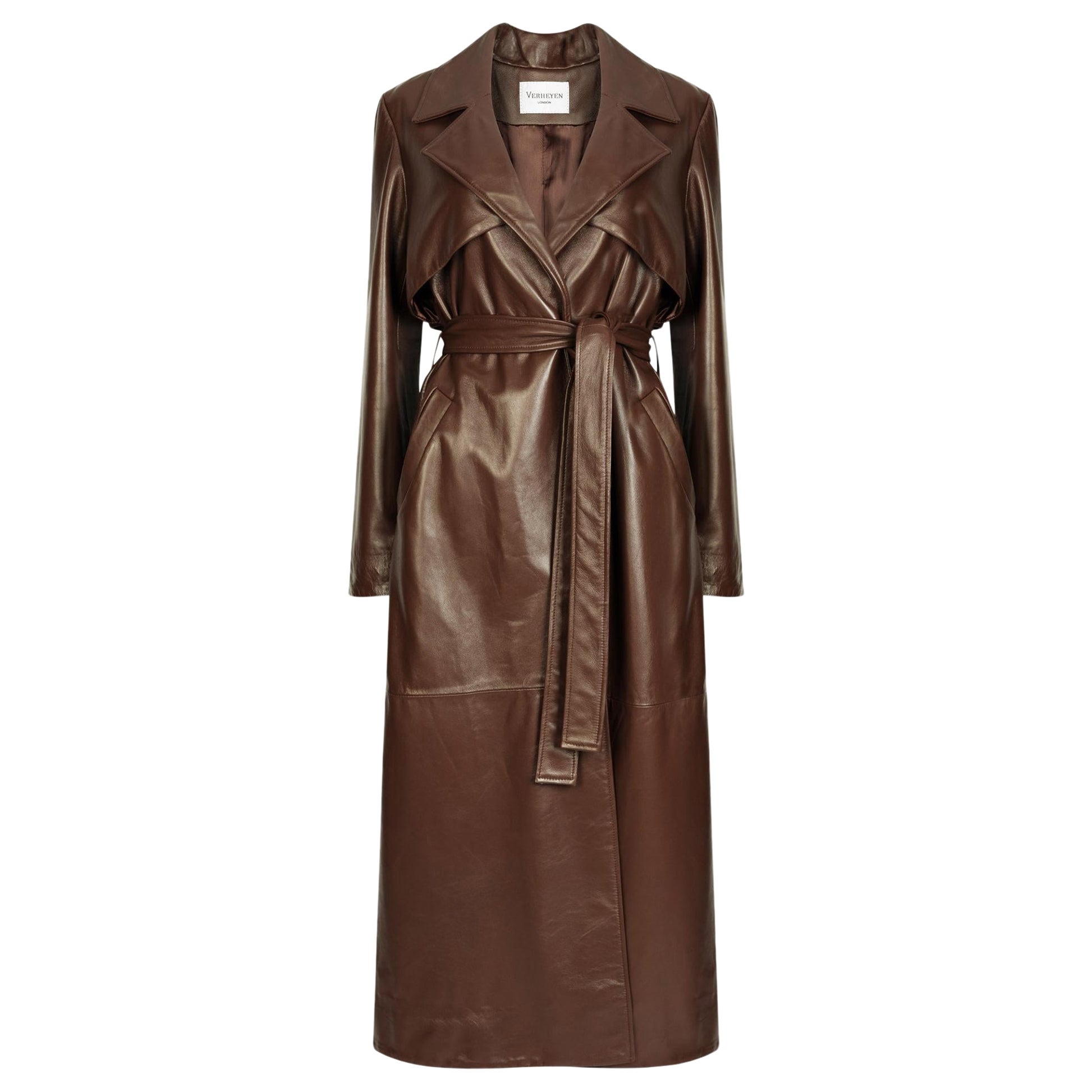 Verheyen London Leather Trench Coat in Chocolate Brown - Size uk 8