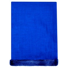 Verheyen London Handwoven Mink Fur Trimmed Cashmere Shawl in Blue