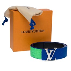 Brand new/Men Fashion Shows/LV reversible belt in blue & green monogram leather