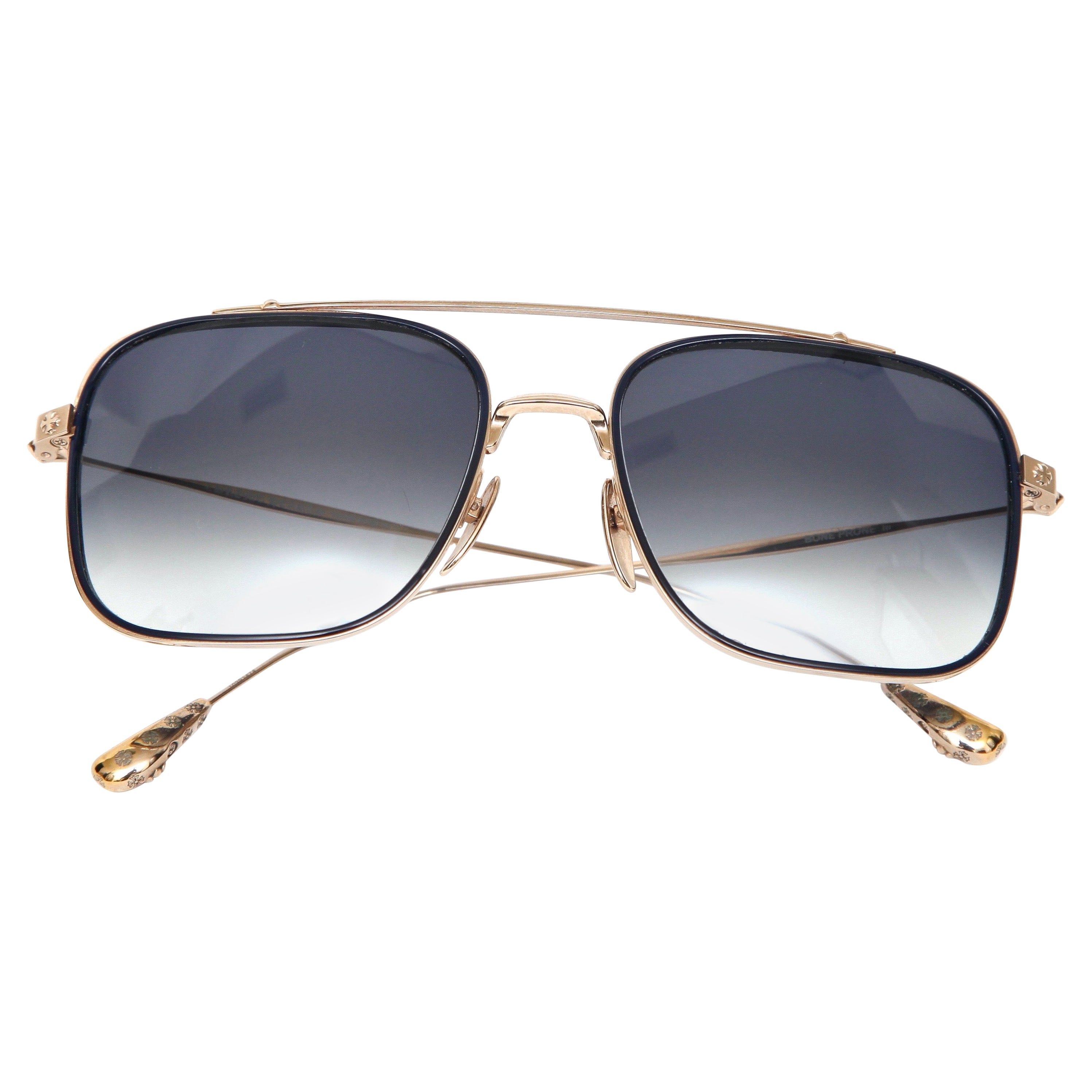 CHROME HEARTS Sunglasses Frame BONE PRONE III Blue Gradient Gold Arms Eyewear  For Sale at 1stDibs