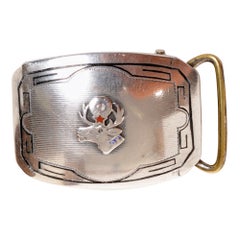 Sterling Silver Vintage B.P.O.E. Elks Belt Buckle c1920 With Enameled Decoration