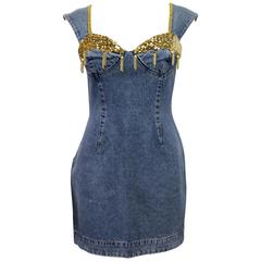 Vintage Katherine Hamnett Denim Bustier Fitted Mini Dress c.1990