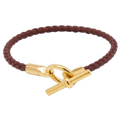 Hermes Glenan H Brown Leather Gold Tone Metal Bracelet