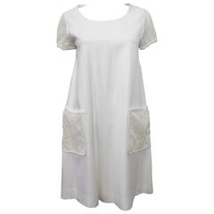 Courreges White Dress With Mesh Pockets and Arms