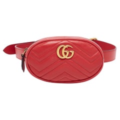 Gucci Red Matelassé Leather GG Marmont Belt Bag