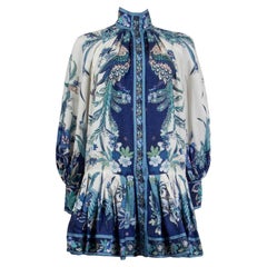 ZIMMERMANN blue silk GLASSY PLACEMENT FLORAL MINI Dress 0P XXS