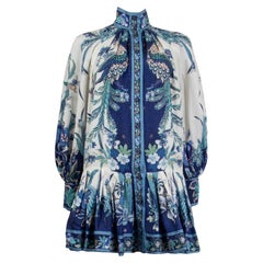 ZIMMERMANN blaues Seidenkleid GLASSY PLACEMENT FLORAL 0P XXS