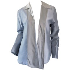 Jil Sander 1990s Silk Silver Metallic Minimalist Asymmetrical Blazer Jacket 