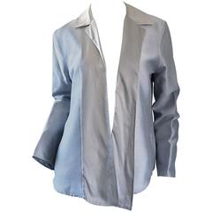 Jil Sander 1990s Silk Silver Metallic Minimalist Asymmetrical Blazer Jacket 1