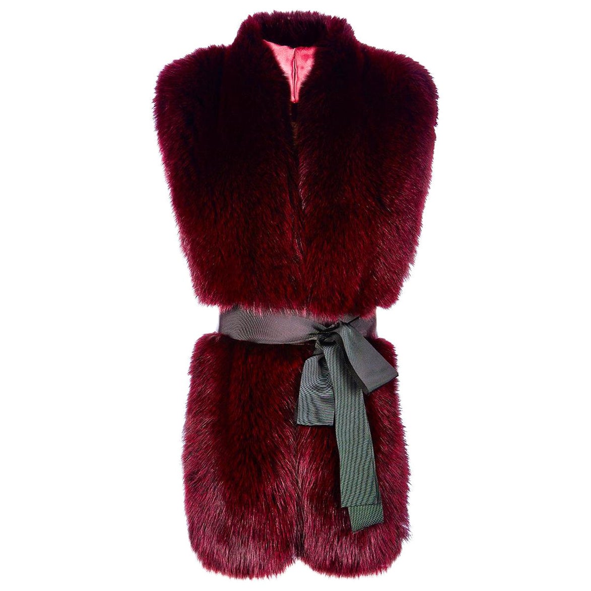 Verheyen London Legacy Stole Scarf in Garnet Burgundy Fox Fur with Belt 