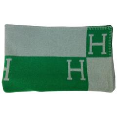 Hermes Green and Grey Wool Avalon Blanket