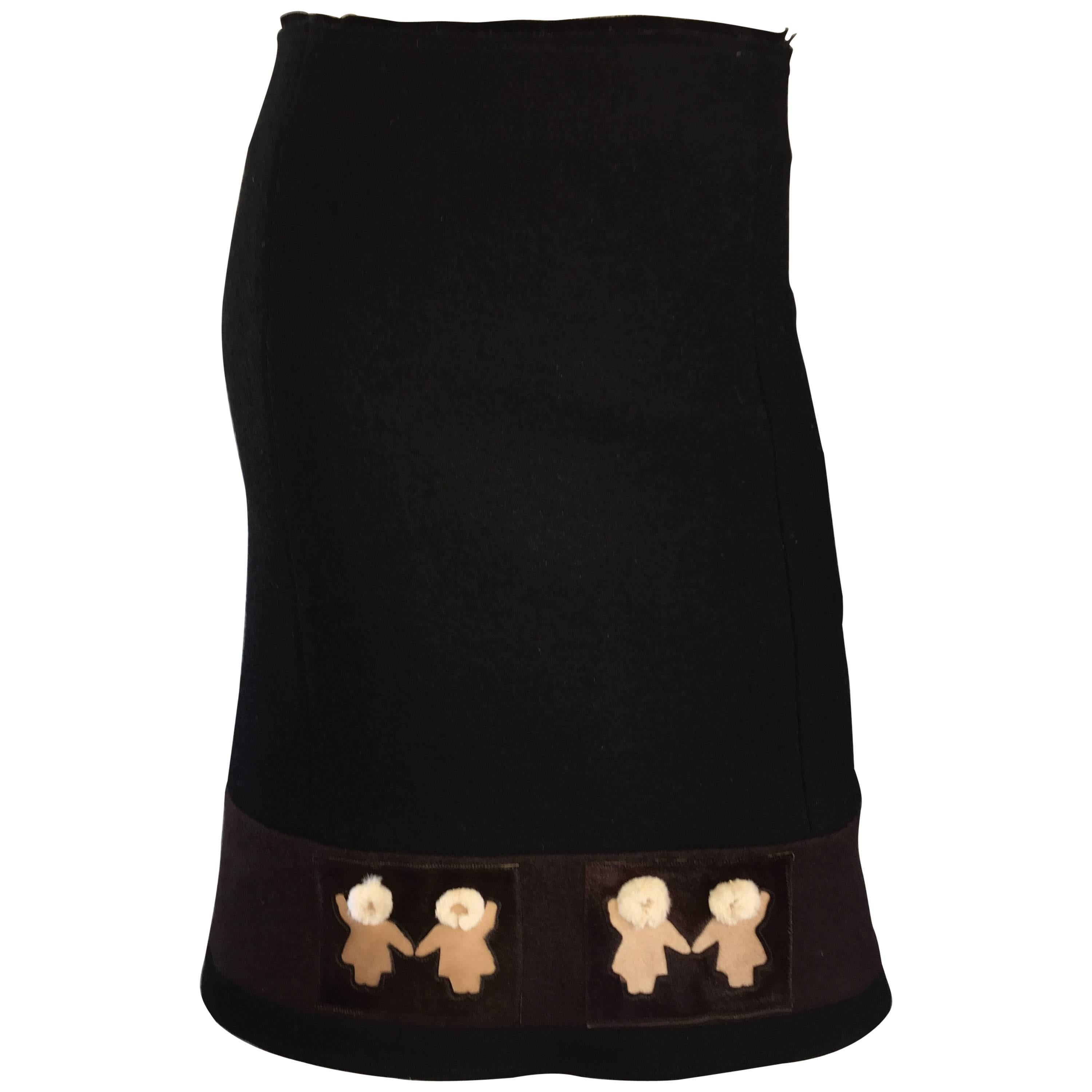 PRADA black silk and cotton BELTED BROCADE Skirt 42 M For Sale at 1stDibs