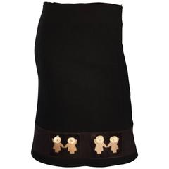 1990s Prada Black + Brown Wool & Pony Hair Novelty ' Eskimo ' Pencil Skirt 6
