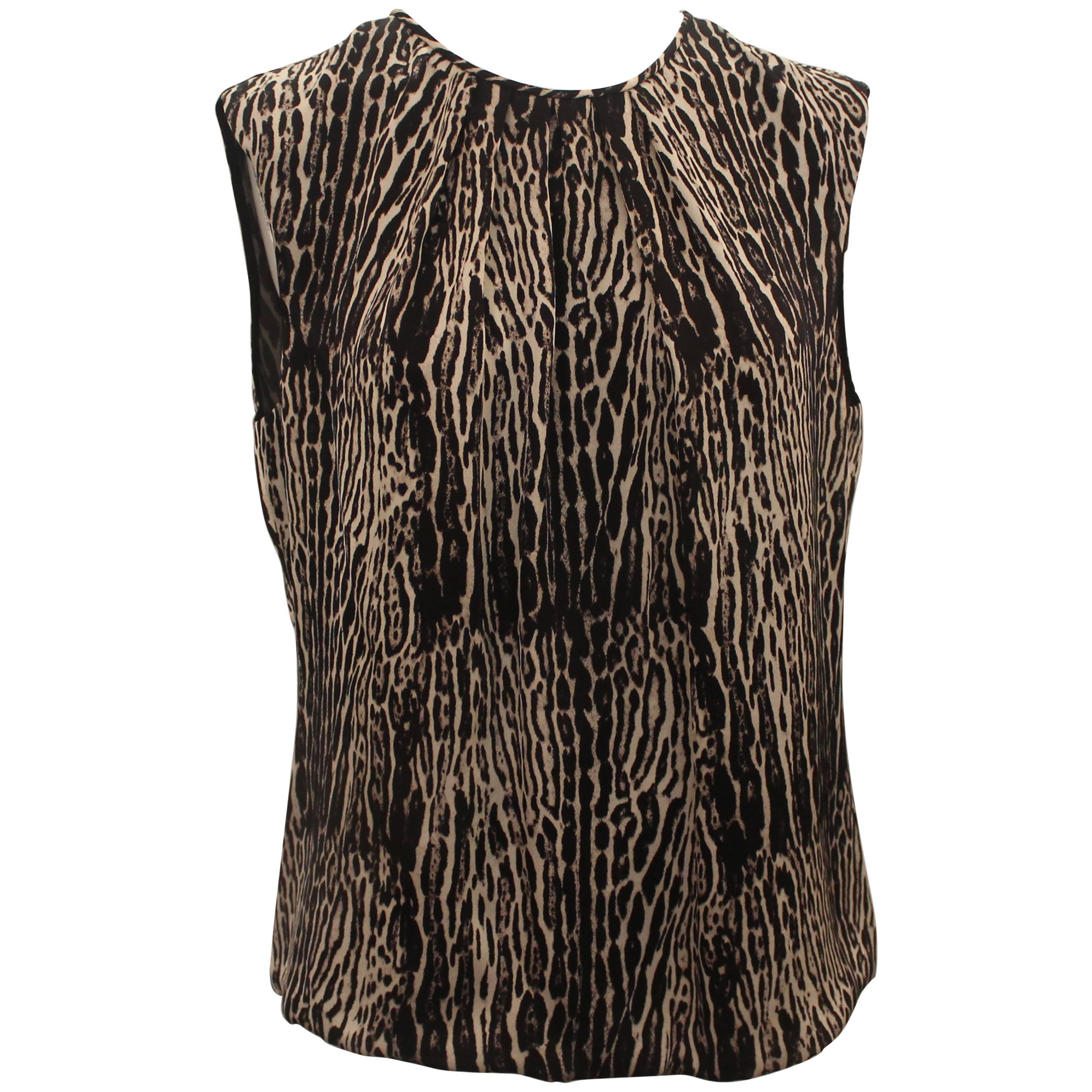 Giambattista Valli Grey & Black Silk Animal Print Top - 44 For Sale