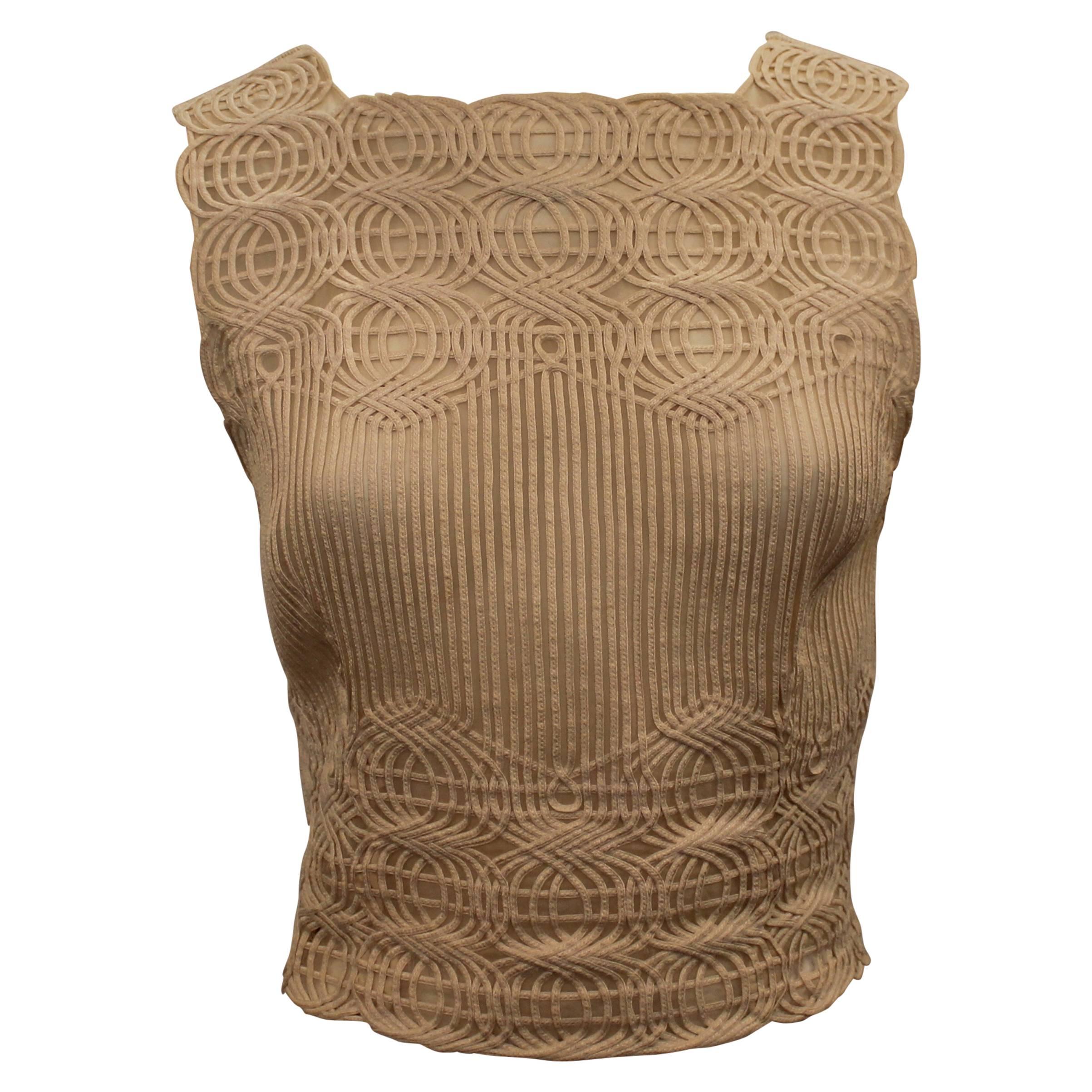 Valentino Ivory Lace Soutache Sleeveless Cropped Top - S - 1990's 