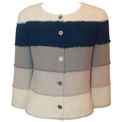 Chanel Earthtone & Blue Wool Blend Colorblock Jacket - 40 - 00C