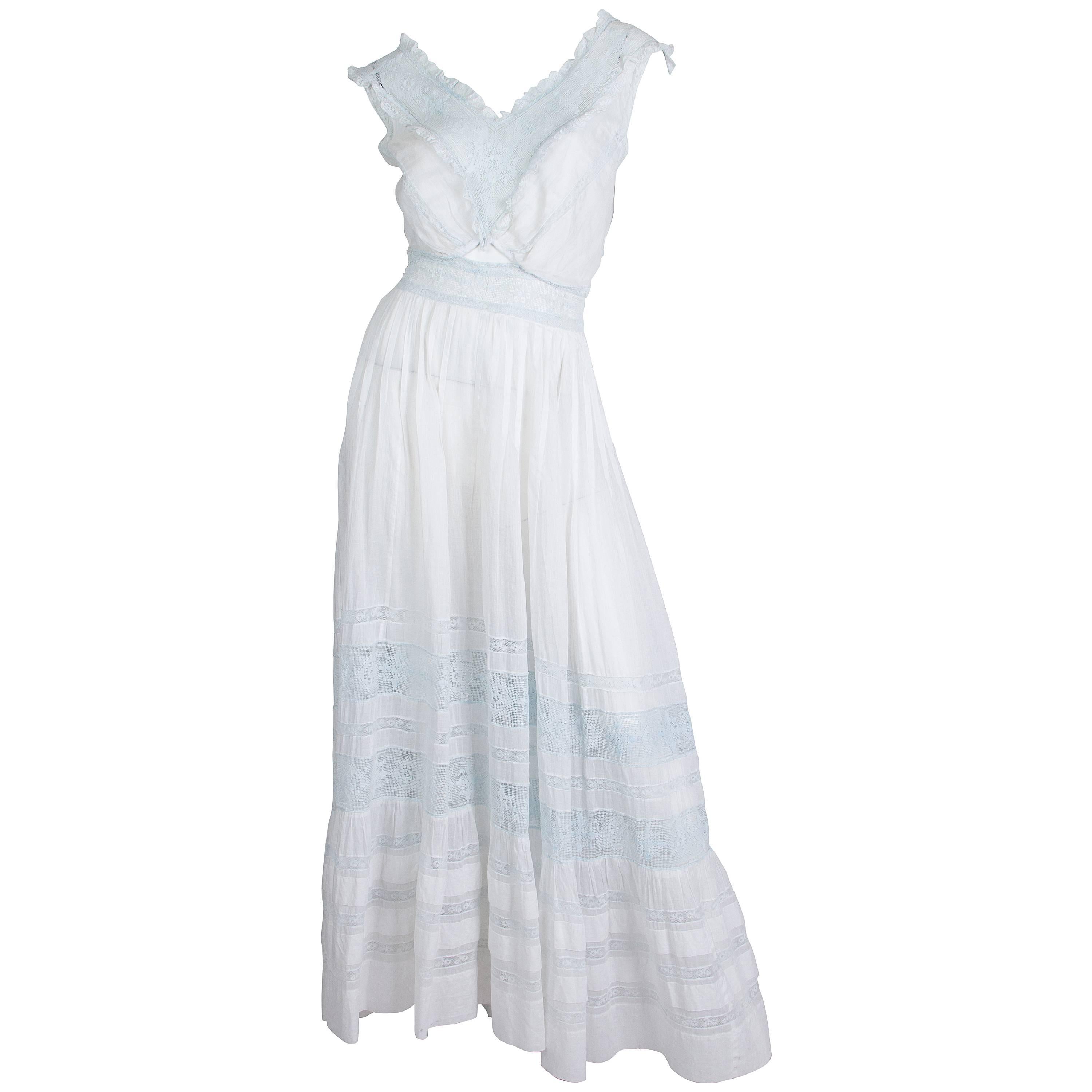 Backless Re-built Edwardian Cotton Lace Tea Dress at 1stDibs