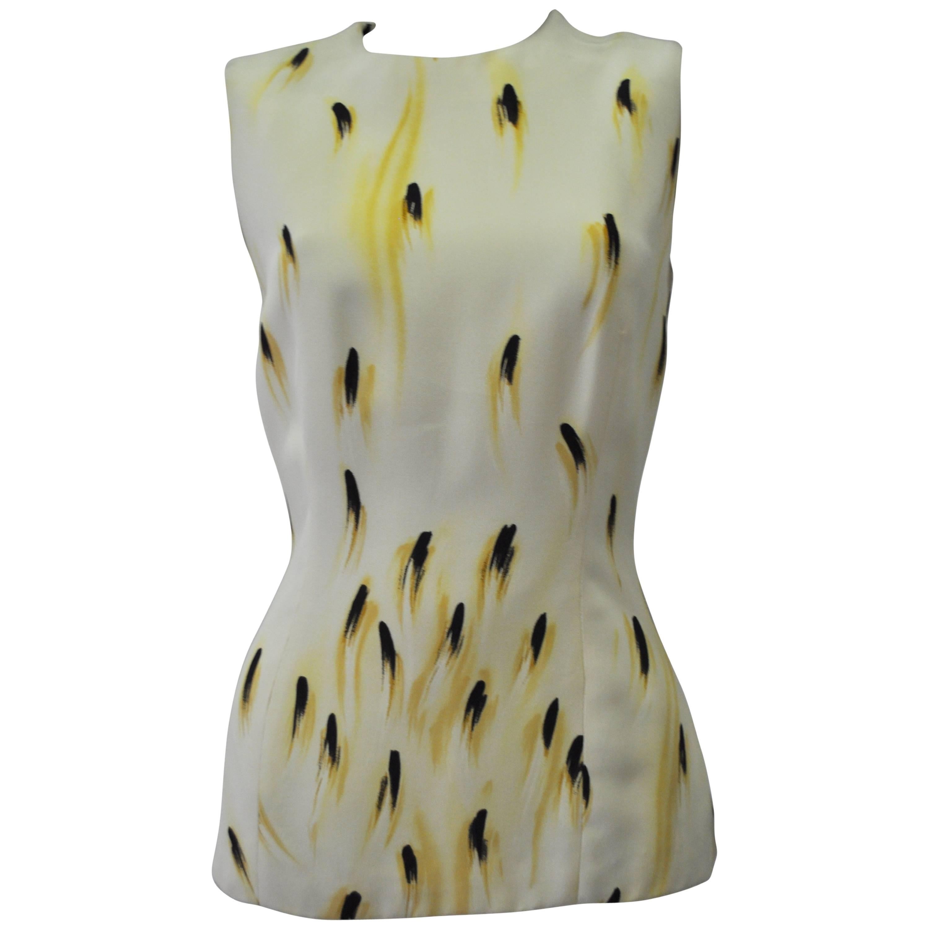 Gianni Versace Couture Abstract Plume Print Silk Top For Sale