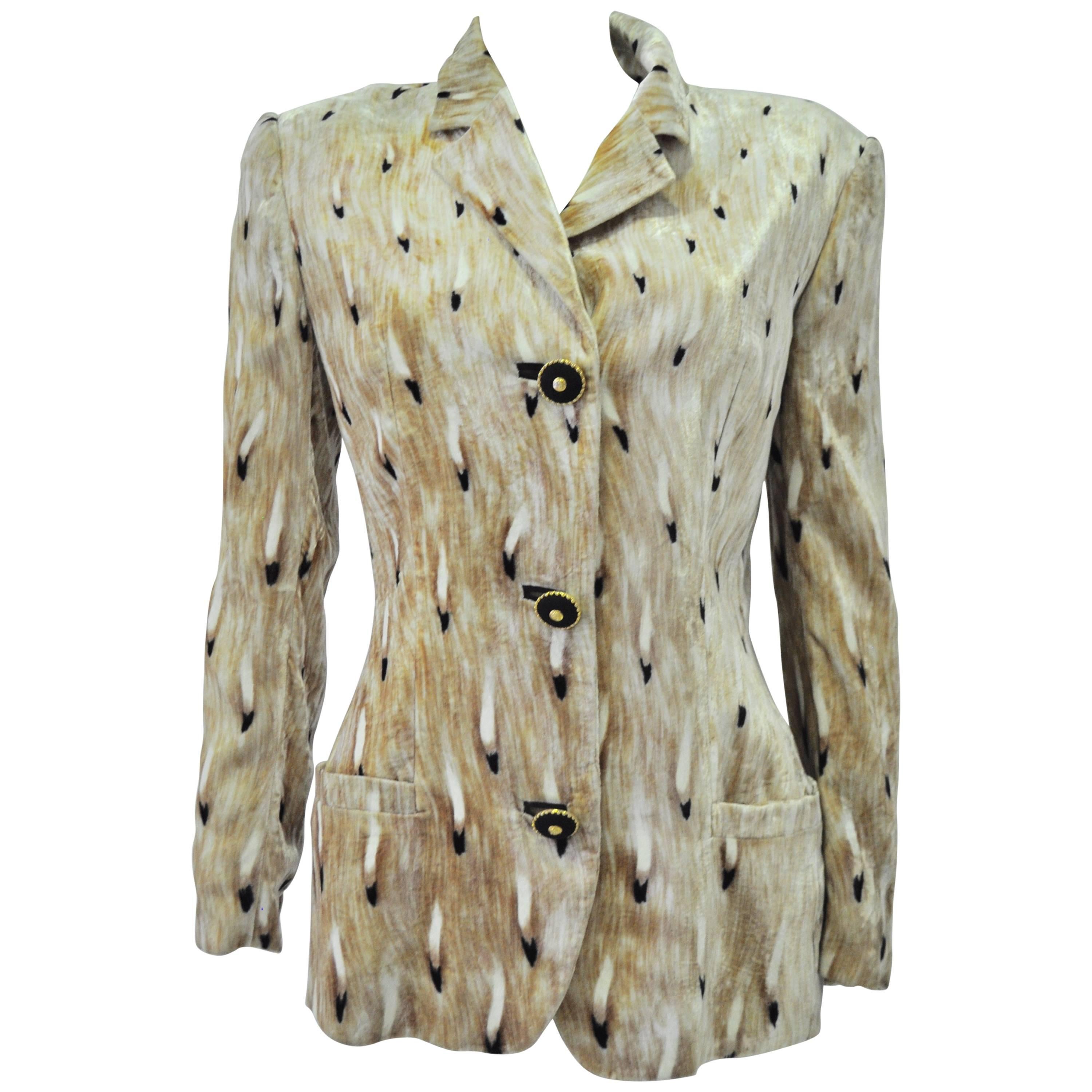 Very Rare Gianni Versace Abstract Plume Print Crushed Velvet Jacket For Sale