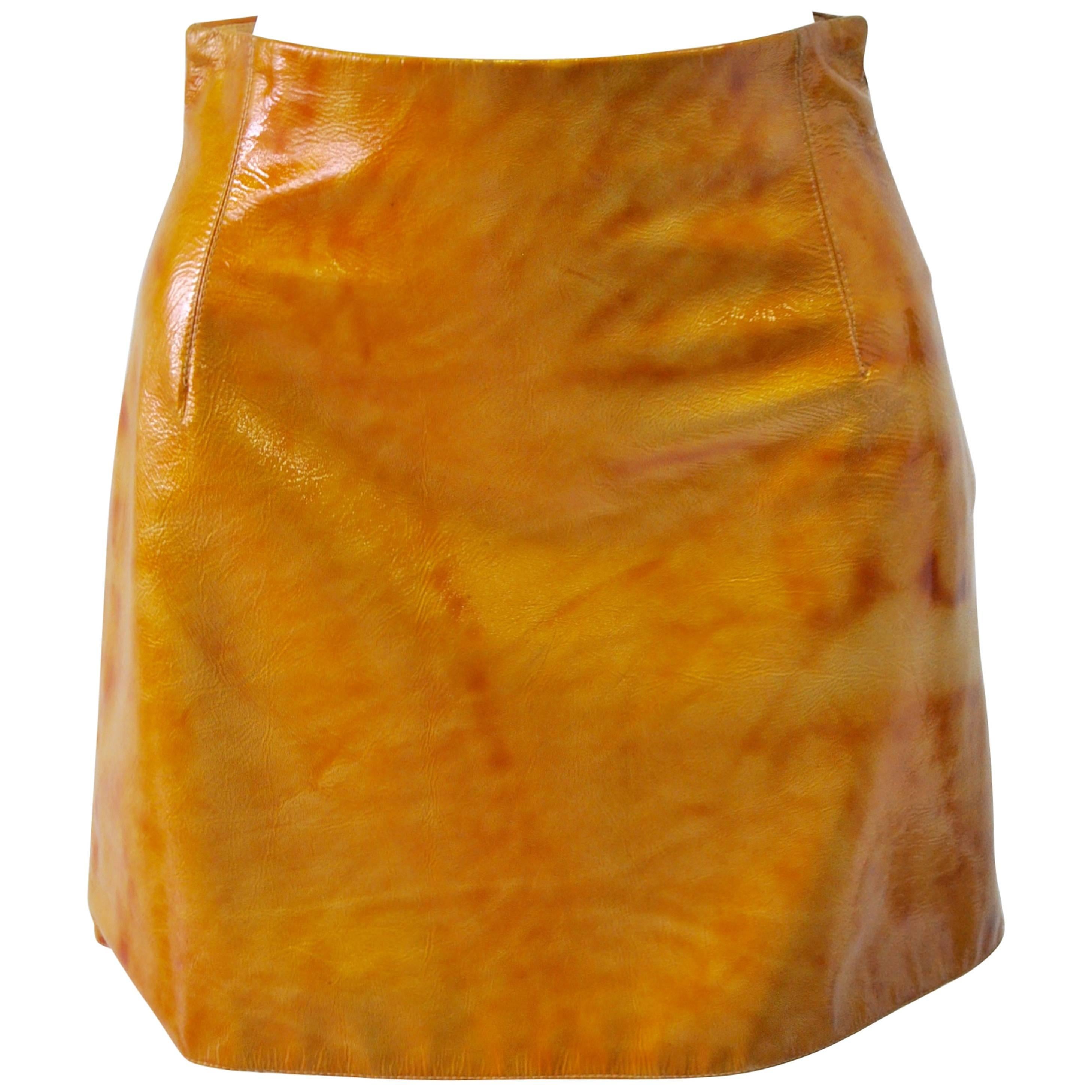 Very Rare Gianni Versace Couture Golden Lustruous Pleather Mini Skirt For Sale