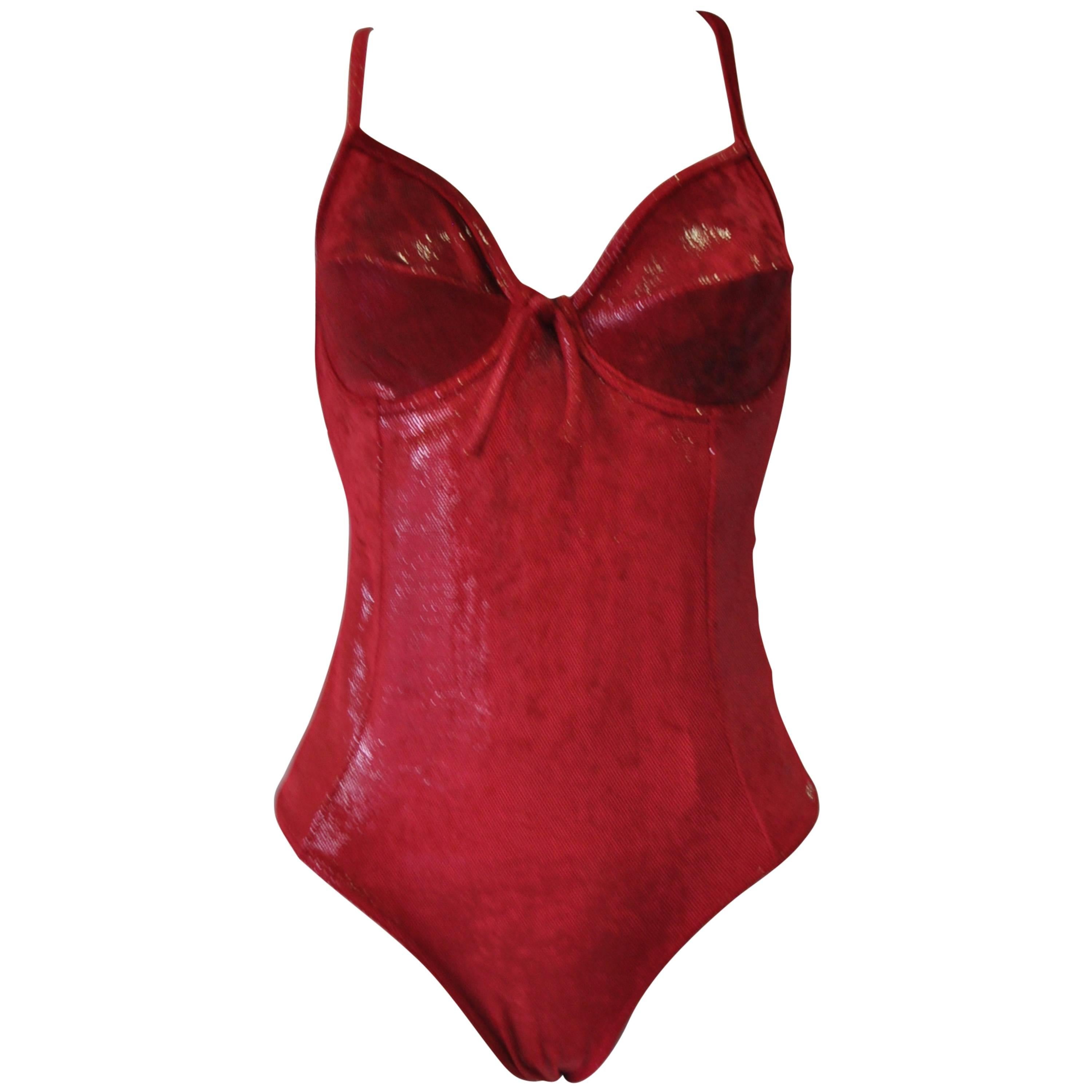 Stunning Sonia Rykiel Shimmery Scarlet Swimsuit For Sale