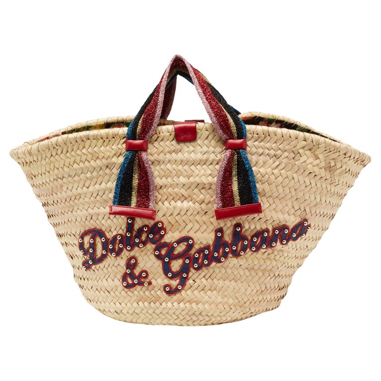 Dolce and Gabbana Multicolor Woven Straw and Lurex Fabric Kendra Basket Tote For Sale at 1stDibs