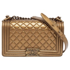 Chanel Metallic Bronze Quilted Leather Medium Boy Bag