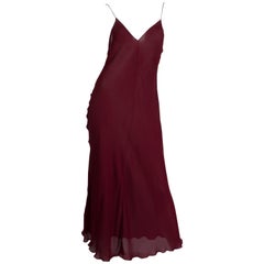 1990S DONNA KARAN Burgundy Bias Cut Silk Chiffon Slip Dress