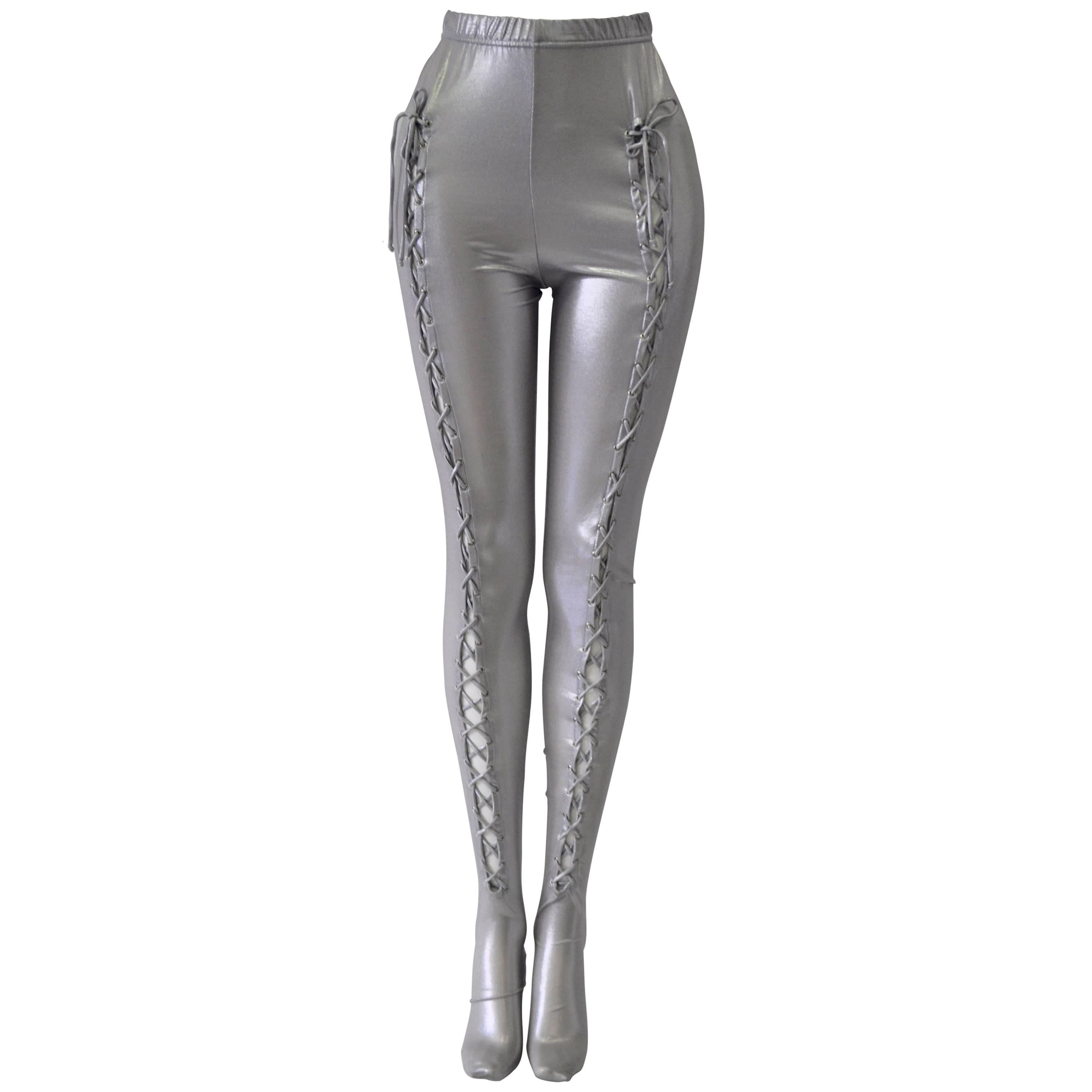 Extremely Rare Gianni Versace Intimo Silver Bondage Space Age Leggings For Sale
