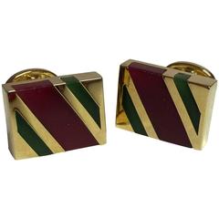 Vintage 1970s PIERRE CARDIN Geometric Resin Inlay Goldtone Cufflinks Original Box